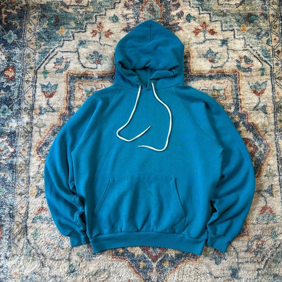 Vintage 1980s Hanes Blue Blank Pullover Hoodie Medium - Picture 1 of 5